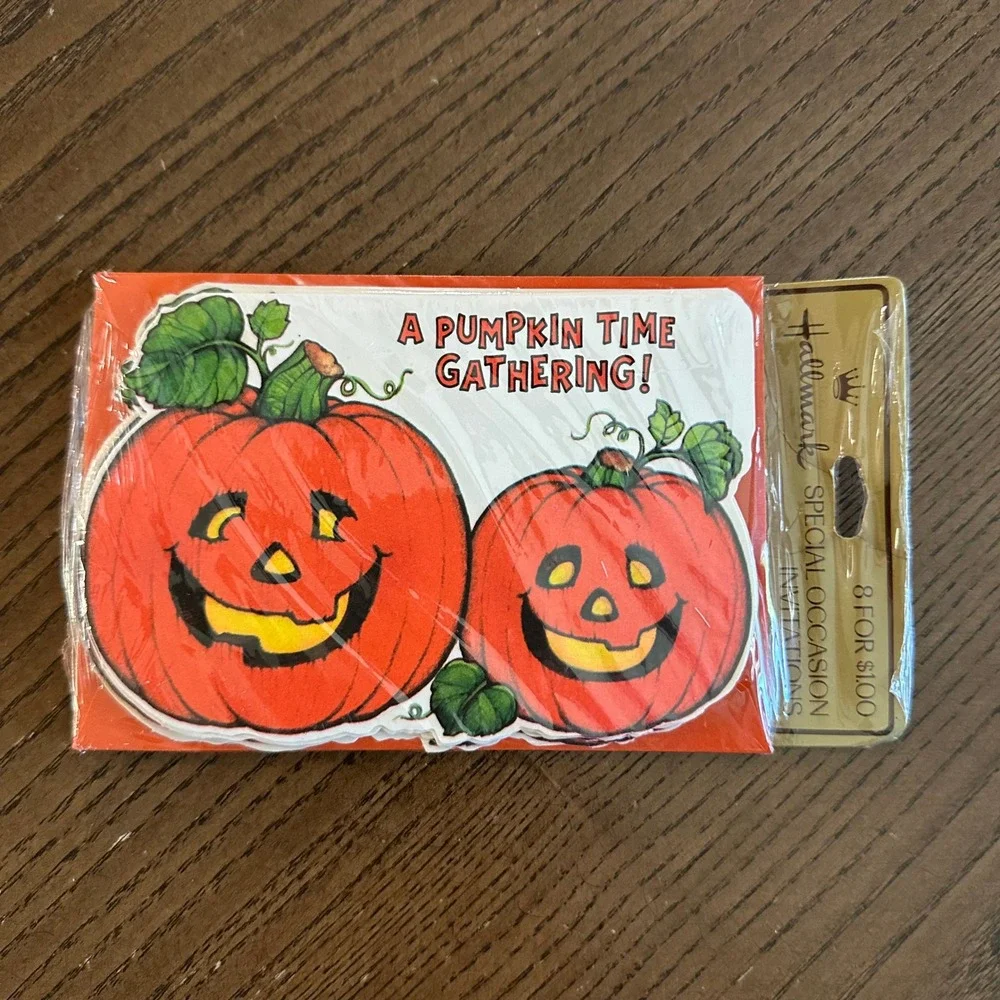 Vtg Hallmark Halloween Invitations Pumpkin Time Gathering 8 Count Sealed HTN77